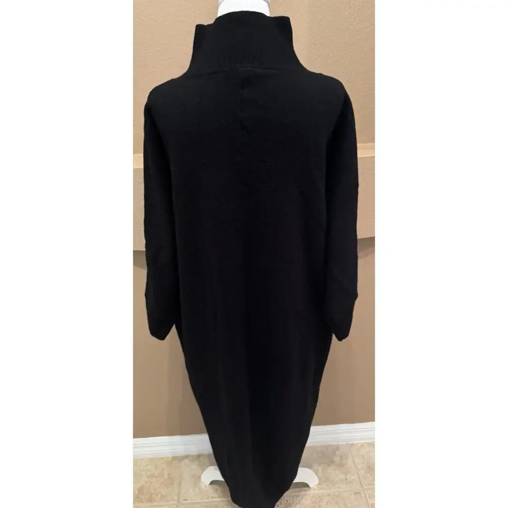 COS Women Sweater Dress Black Wool Mock Neck 3/4 Sleeve Long Size S